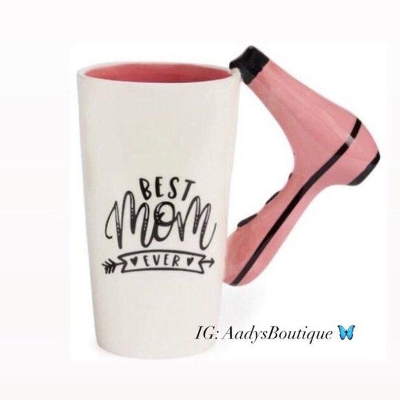 American Atelier 3-D “Best Mom Ever” Mug Hair Dryer Handle White Pink 16.0oz NWT - Picture 2 of 5